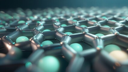 Obraz premium Close up view of a graphene structure with spheres inside the hexagonal framework pattern design