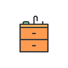 Orange Sink Cabinet With Drawers And Silver Faucet Minimalist Design