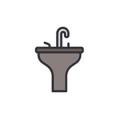 Stylized Washbasin With Faucet In An Attractive Design And Outlined Form