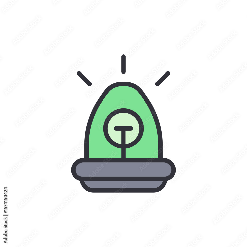 Poster retro style green warning light icon with rounded design elements