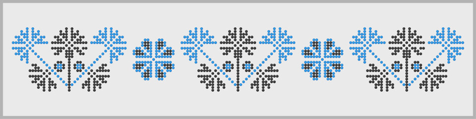 Blue and black floral ornament in beaded style, pattern from Dnipro region of Ukraine