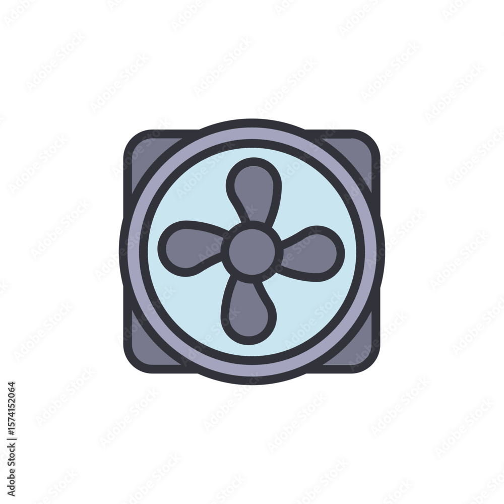 Poster stylized computer cooling fan icon with a transparent background