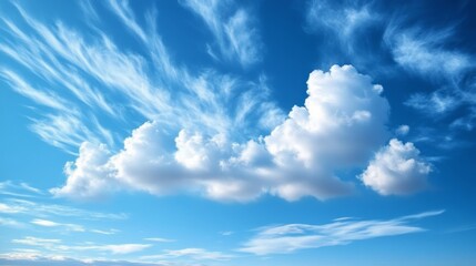 Fototapeta premium Vibrant Azure Sky with Fluffy White Clouds, Serene Landscape, Perfect for Travel and Dreamy Scenes