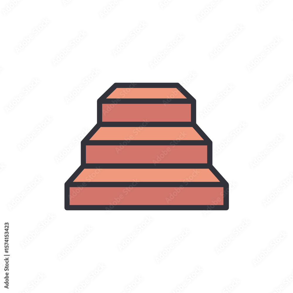 Poster stylized staircase icon with simple line design on transparent medium