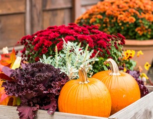 Velvety Pumpkin & Frosted Kale: Autumn Container Garden Close-Up