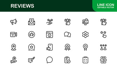 Reviews and Ratings Modern Line Icon Set &ndash; Professional Vector Symbol Collection for UI and Digital Feedback Design