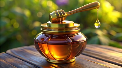 Golden Honey Jar & Dripping Honeycomb Dipper: Perfect for Food & Drink Projects 3D icon high quality resolution