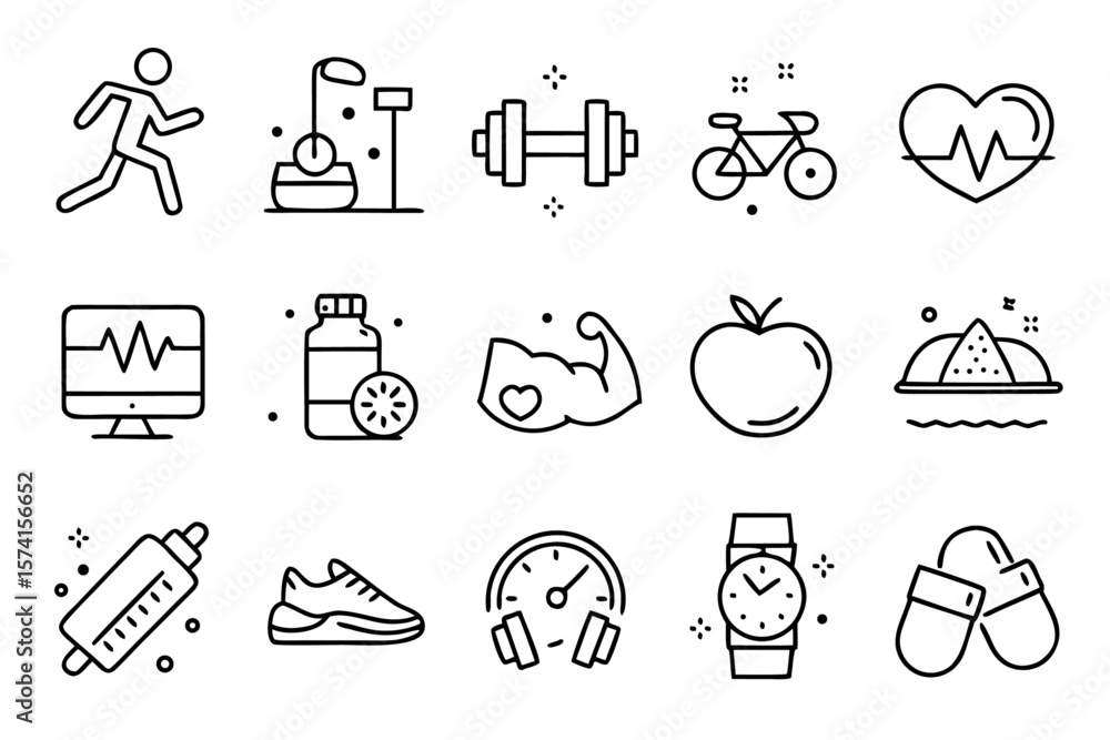 Poster comprehensive collection of clean modern line style graphical elements representing a balanced and a