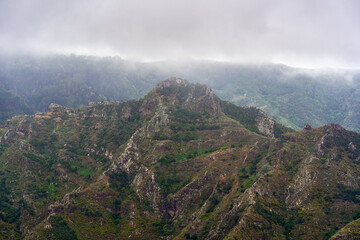 Obraz premium Volcanic aforested mountains in Anaga, Tenerife