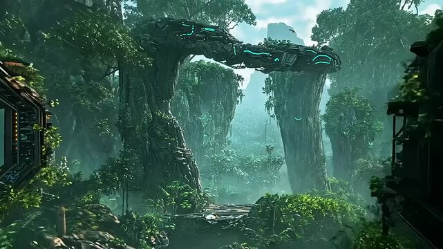 Futuristic Jungle Enclave: A Fusion of Nature and Technology, Digital Rendering