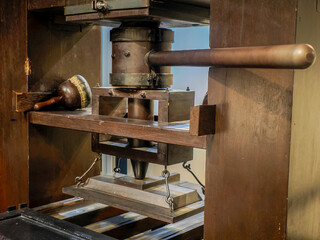 old printing press machine replica