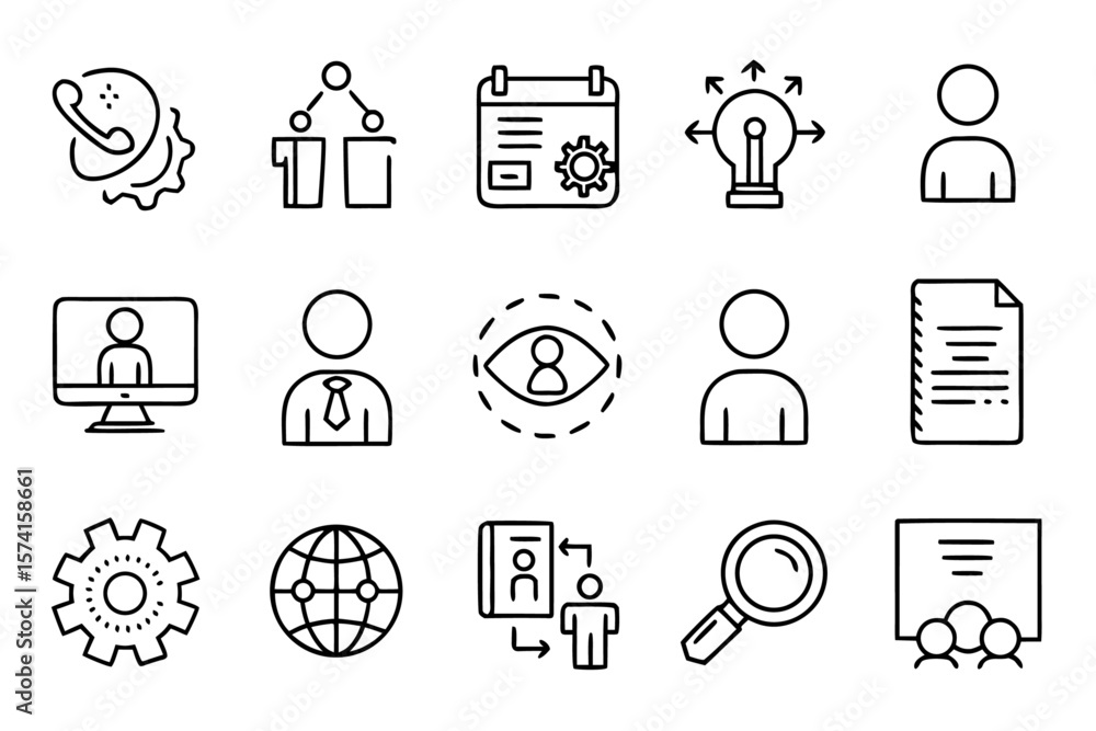 Poster comprehensive collection of essential web interface elements presented in a clean modern outline sty