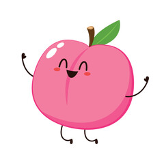 Peach cartoon vector. Doodle peach with leaves icon. Peach fruit in shape of heart isolated on white background. Farm, natural food, fresh fruits.