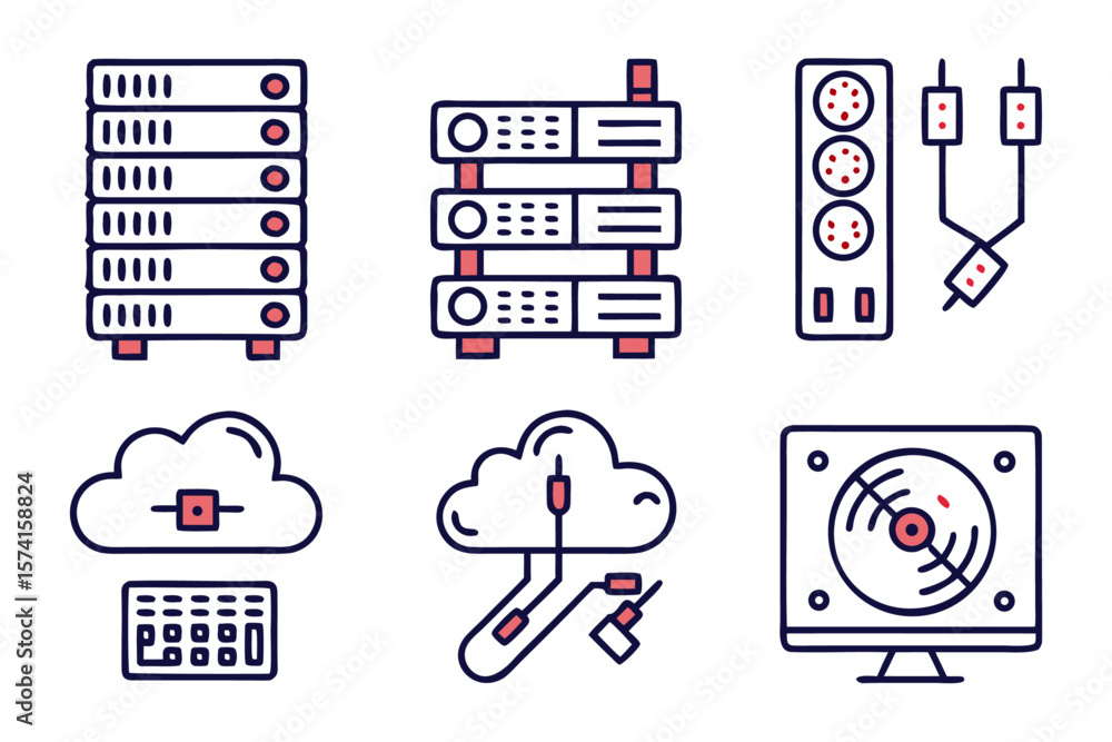 Poster a clean modern graphic representation of a computer server rack symbolizing data storage network inf
