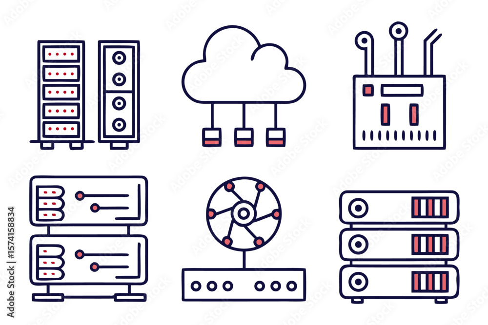 Poster modern digital technology concept featuring a stylized computer server rack with abstract data flow 