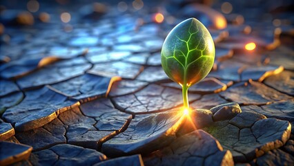 Resilience: A Sapling's Growth Amidst Aridity – Environmental Concept 3D icon high quality resolution