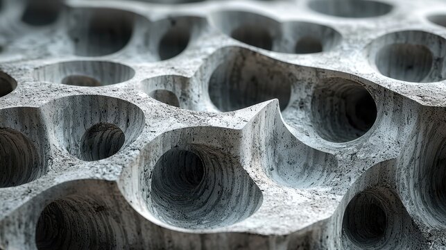 Concrete void pattern honeycomb hexagonal brutalist architecture industrial surface modern geometric texture raw material wall background
