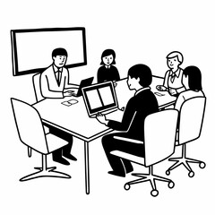 Meeting, computer and business people in office on tablet for online project, consulting and advice. Corporate agency, professional and men and women talking for teamwork, collaboration and feedback