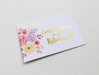 Floral retirement card with gold foil text congratulations on your retirement