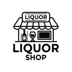 Simple black and white line art icon of a liquor shop storefront.