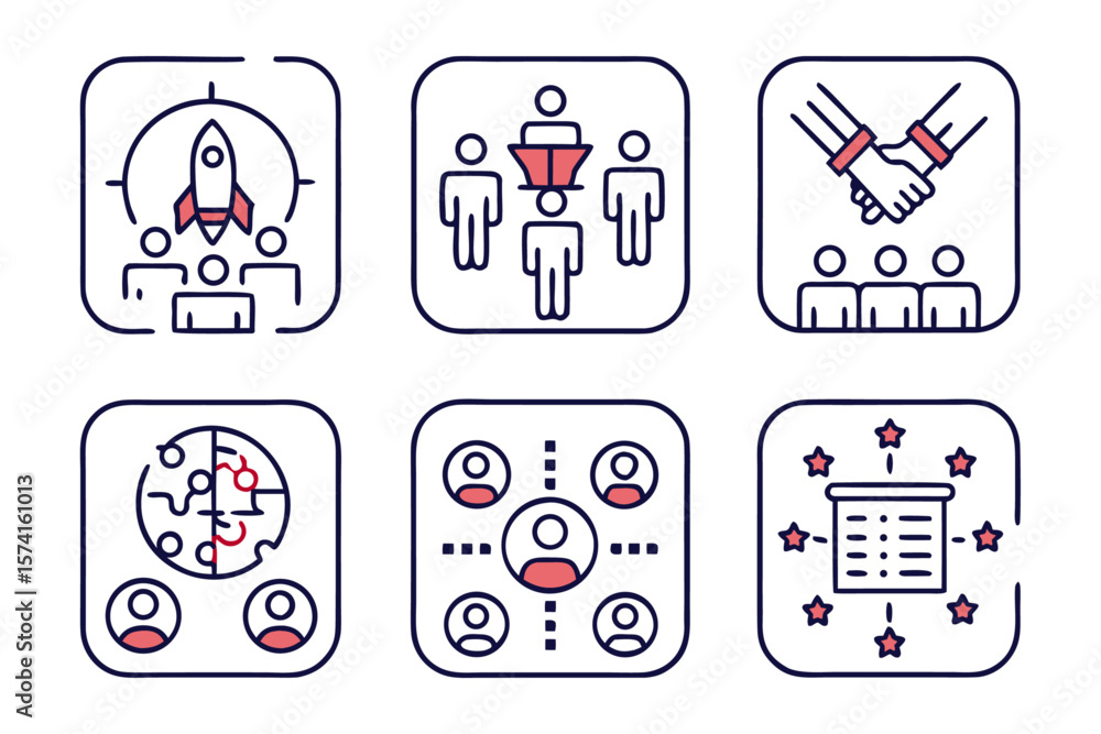 Fototapete Comprehensive collection of clean modern linear style web icons representing various management and project related concepts perfect for digital interfaces and applications