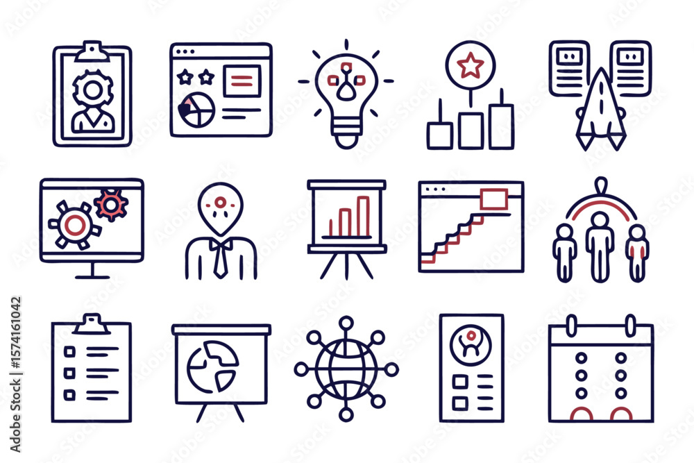 Poster comprehensive collection of linear style web interface elements for project management and business 