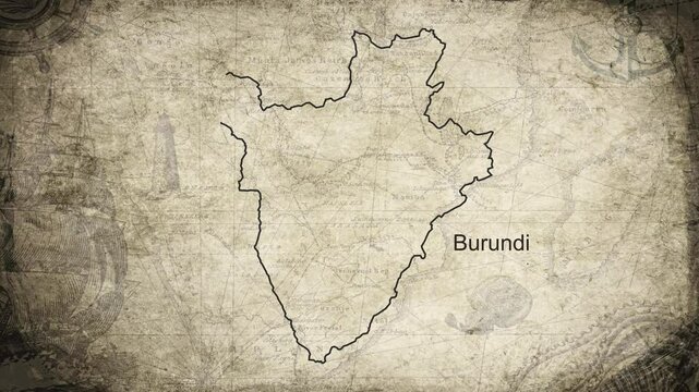 Burundi map drawn on a cartography background sheet of paper