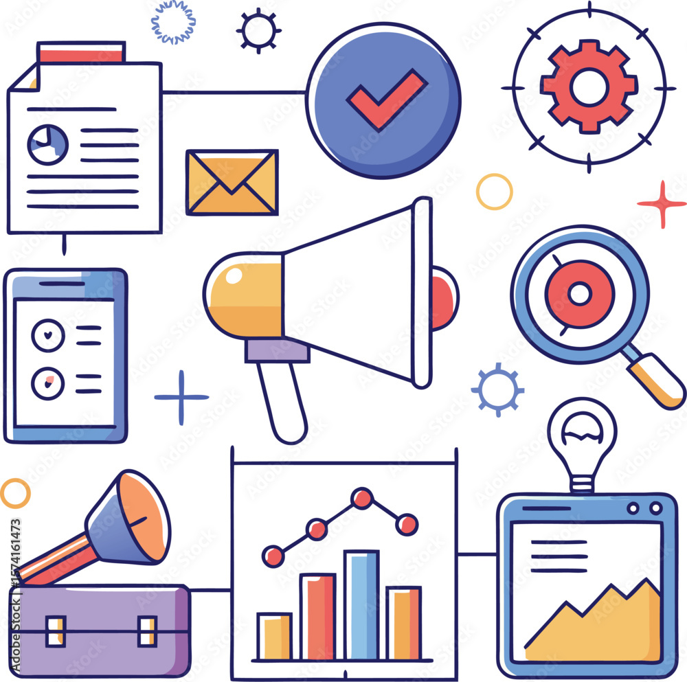 Poster business icons set with flat style for web design and communication