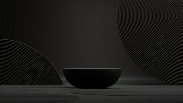 Abstract product background. Japanese style pedestal and bonsai tree black background for cosmetic, perfume, product presentation. 3D rendering, illustration - Powered by Adobe