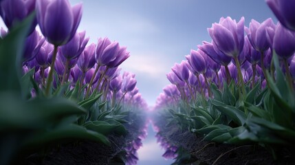 Purple Tulip Field at Dawn