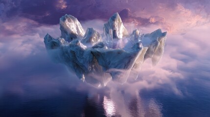 Floating Crystal Island in a Purple Sky