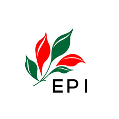EPI Abstract Botanical Logo with Elegant Typography, EPI  Later Logo, Modern Nature Inspired Logo with Red and Green Leaves.
