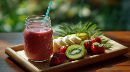 Refreshing Red Fruit Smoothie with Banana and Kiwi