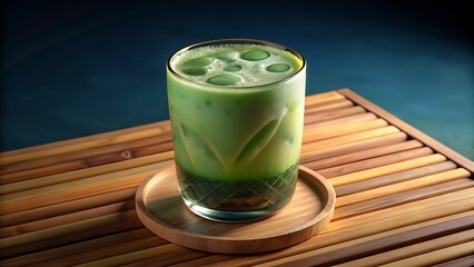 Refreshing Iced Matcha Latte: Vibrant Green Tea Drink Photography 3D icon high quality resolution