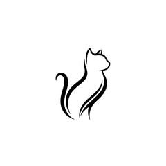 Fototapeta premium Elegant cat logo vector. Simple line art silhouette of a sitting feline.