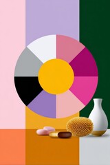 Obraz premium Colorful geometric abstract art with circle and modern still life