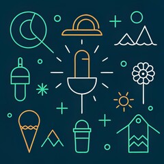 Minimal Line Icons for Summer Activities