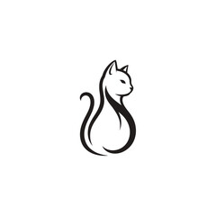 Fototapeta premium Elegant cat logo vector. Simple line art silhouette of a sitting feline.