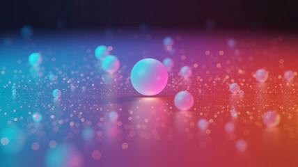 Abstract glowing spheres and bokeh lights in a vibrant blue to red gradient background