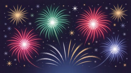 Fototapeta premium Festive fireworks display illuminating the dark night sky with sparkling stars