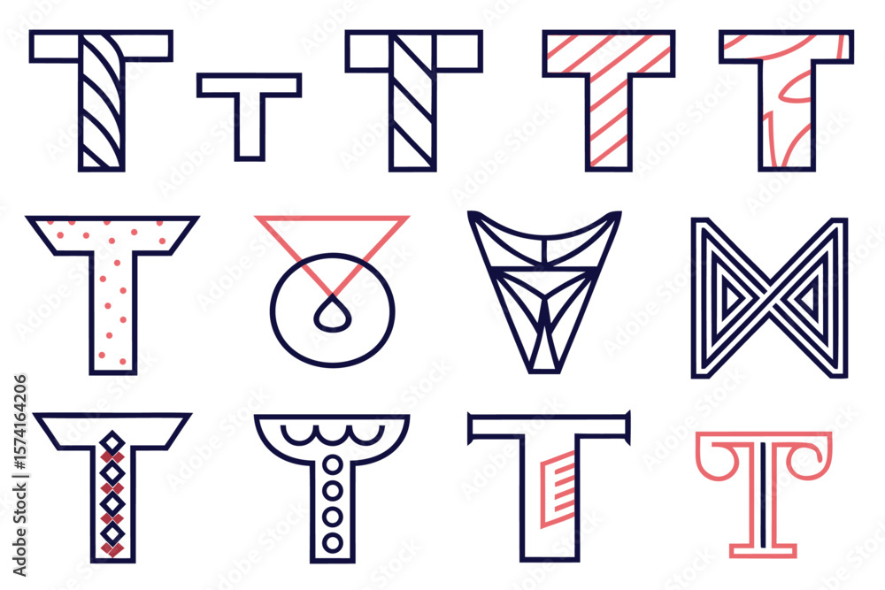 Poster abstract letter t monogram design with bold geometric shapes and modern typography in a striking col