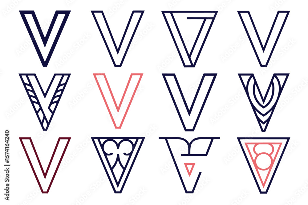 Poster modern abstract letter v branding element with bold geometric shapes in a vibrant color palette for 