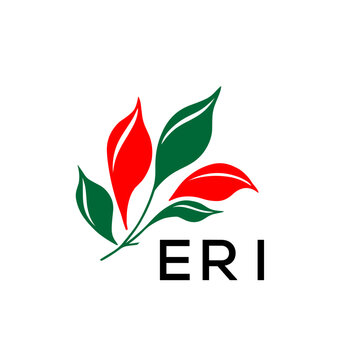 ERI Abstract Botanical Logo with Elegant Typography, ERI  Later Logo, Modern Nature Inspired Logo with Red and Green Leaves.
