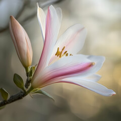 Fototapeta premium Pink magnolia blossom, sunlight, garden, spring, floral background, nature photography, website, greeting cards