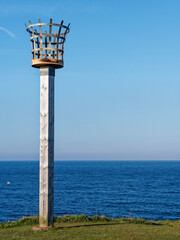 Beacon at Seaton Sluice, Northumberland, UK with copy space.