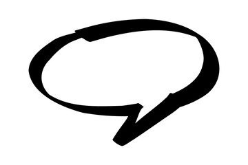 Oval speech bubble with a wavy tail, black outline on white background, empty cartoon dialog balloon.