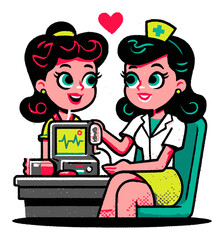 Cartoon Illustration of Doctor and Patient in Friendly Healthcare Setting