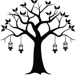 A tree with hanging lanterns on its branches