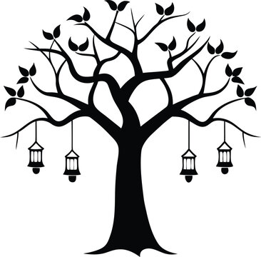 A tree with hanging lanterns on its branches