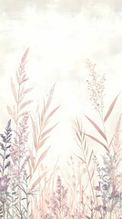 Pastel wildflowers field, summer sky background, peaceful nature scene, home decor print
